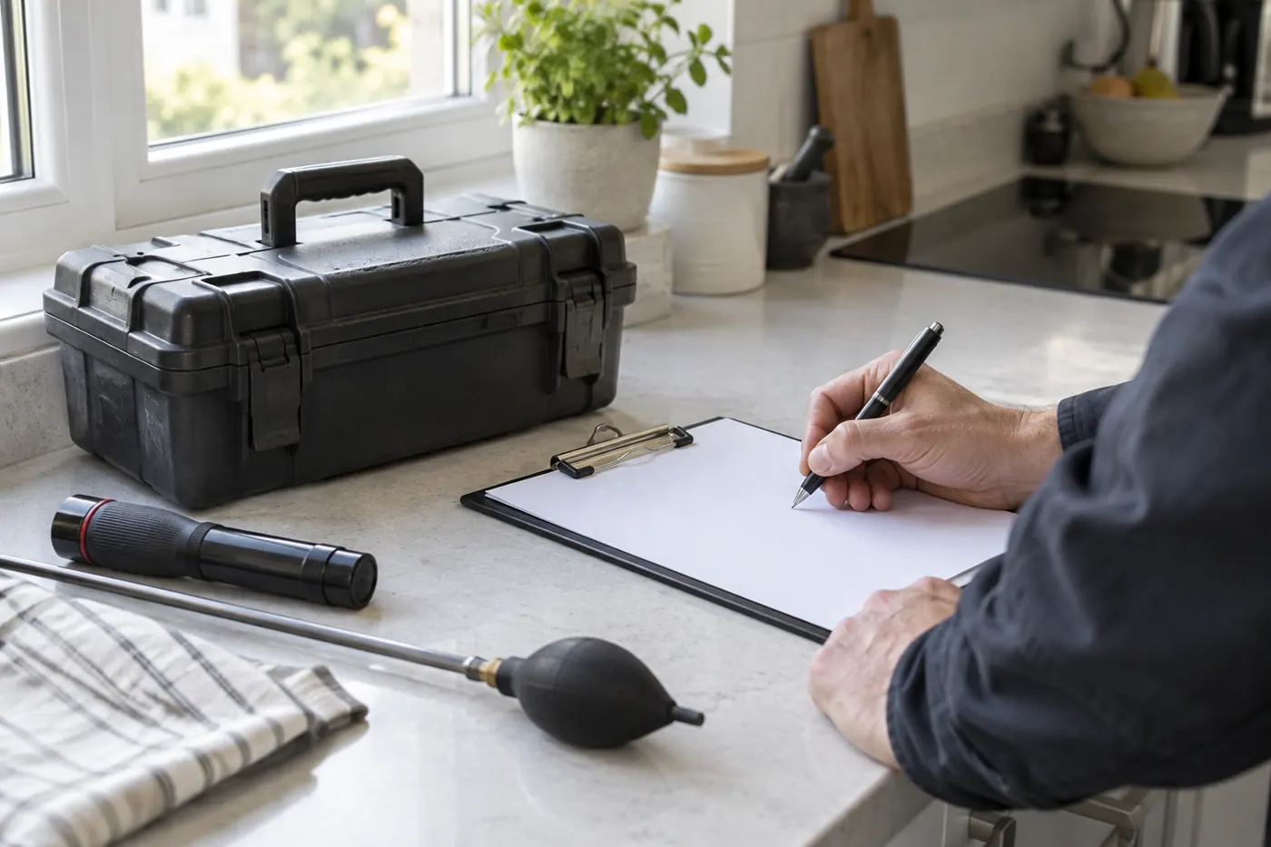 Preparing a treatment quote beside inspection equipment